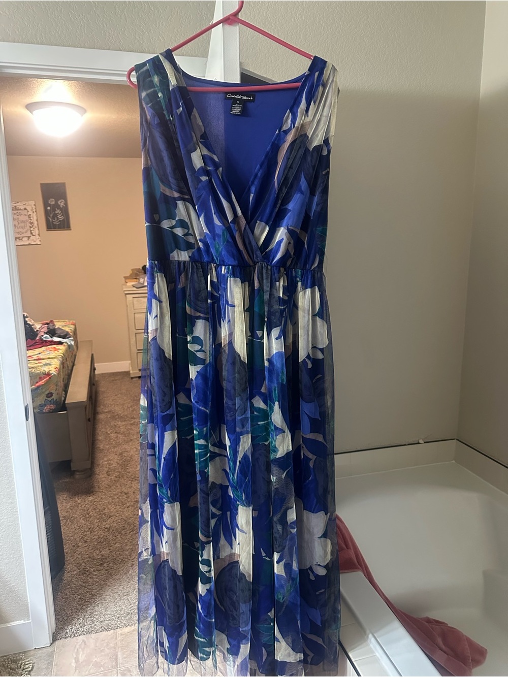 Blue Floral Surplice Mini Dress